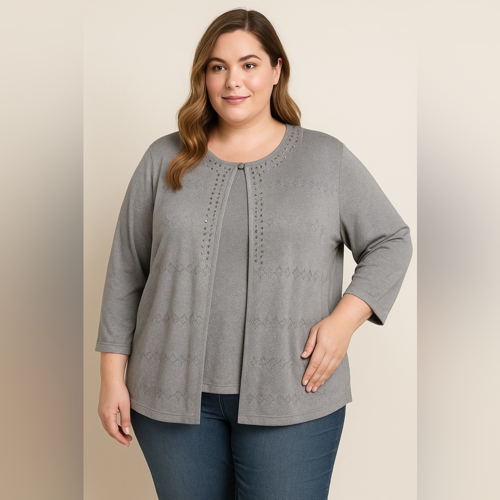 ⭐️ALFRED DUNNER Two For One Embellished Sweater silver‎ plus size 3X